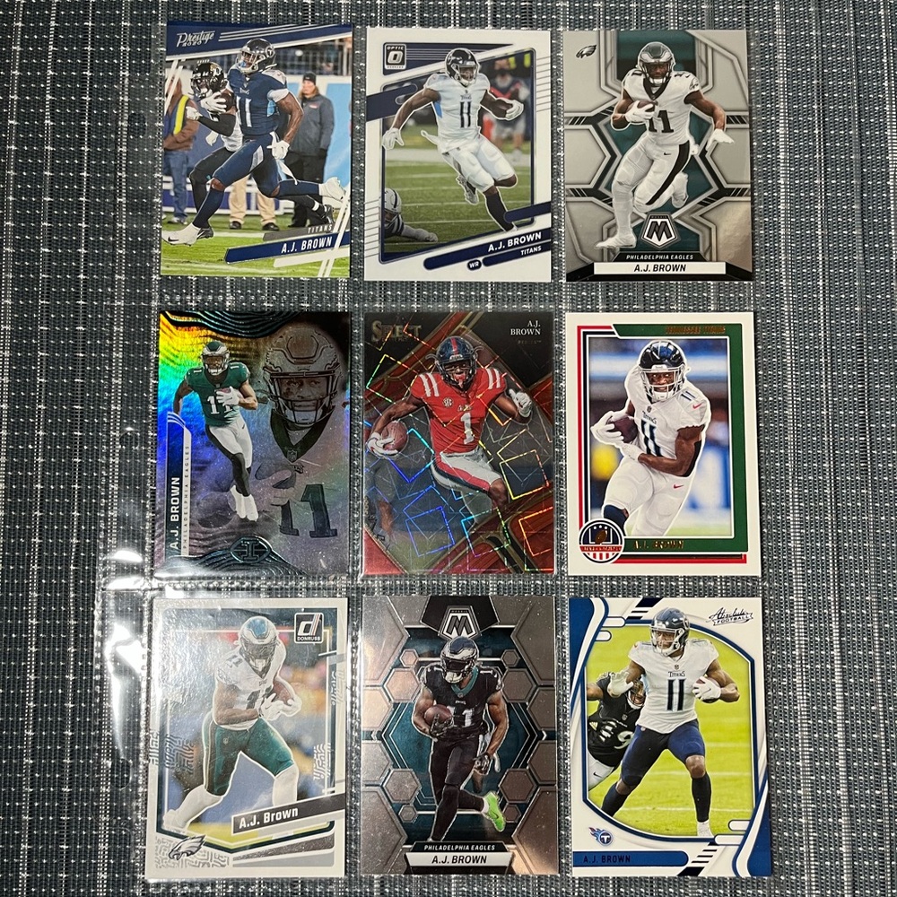🏈 AJ Brown Titans/Eagles NFL Football Sports Traded Card Collection - Lot of 9